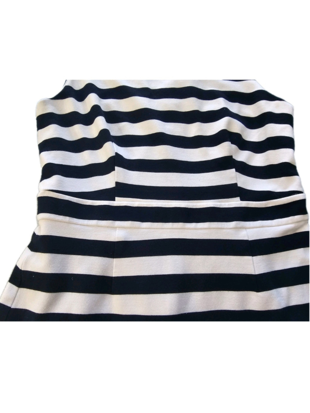 Banana Republic Dress Size 14 Womans Navy White Striped Ponte Sleeveless Ruffle - Picture 4 of 16